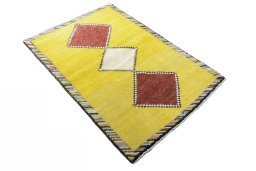 Close-up detail of 2000s Persian Gabbeh rug from Iran / Persia showing Wool weave