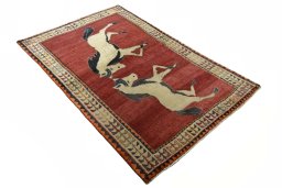 Close-up detail of 2000s Persian Gabbeh rug from Iran / Persia showing Wool weave