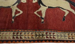 Close-up detail of 2000s Persian Gabbeh rug from Iran / Persia showing Wool weave
