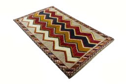Close-up detail of 2000s Persian Gabbeh rug from Iran / Persia showing Wool weave