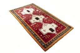 Close-up detail of 2000s Persian Gabbeh rug from Iran / Persia showing Wool weave