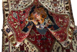 Close-up detail of 2000s Persian Gabbeh rug from Iran / Persia showing Wool weave