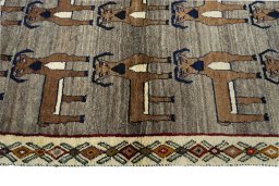 Close-up detail of 2000s Persian Gabbeh rug from Iran / Persia showing Wool weave