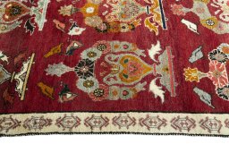 Close-up detail of 2000s Persian Gabbeh rug from Iran / Persia showing Wool weave