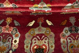 Full view of 2000s Persian Gabbeh rug from Iran / Persia, 244 × 150 cm in Red tones
