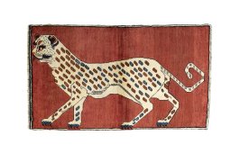 Full view of 2000s Persian Gabbeh rug from Iran / Persia, 174 × 101 cm in Red tones