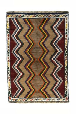 Full view of 2000s Persian Gabbeh rug from Iran / Persia, 118 × 83 cm in Multi Color tones