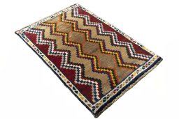 Close-up detail of 2000s Persian Gabbeh rug from Iran / Persia showing Wool weave