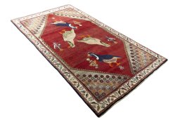 Close-up detail of 2000s Persian Gabbeh rug from Iran / Persia showing Wool weave