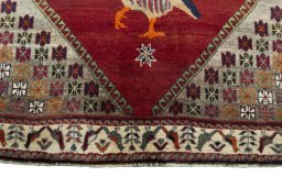 Close-up detail of 2000s Persian Gabbeh rug from Iran / Persia showing Wool weave