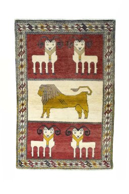 Full view of 2000s Persian Gabbeh rug from Iran / Persia, 155 × 103 cm in Multi Color tones