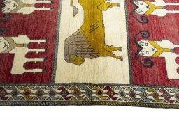 Close-up detail of 2000s Persian Gabbeh rug from Iran / Persia showing Wool weave
