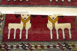 Full view of 2000s Persian Gabbeh rug from Iran / Persia, 155 × 103 cm in Multi Color tones