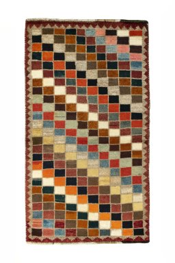 Full view of 2000s Persian Gabbeh rug from Iran / Persia, 141 × 80 cm in Multi Color tones