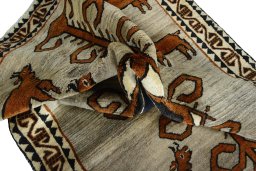 Close-up detail of 2000s Persian Gabbeh rug from Iran / Persia showing Wool weave