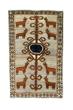 Full view of 2000s Persian Gabbeh rug from Iran / Persia, 235 × 146 cm in Gray tones