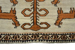 Close-up detail of 2000s Persian Gabbeh rug from Iran / Persia showing Wool weave
