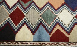 Close-up detail of 2000s Persian Gabbeh rug from Iran / Persia showing Wool weave