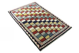Close-up detail of 2000s Persian Gabbeh rug from Iran / Persia showing Wool weave