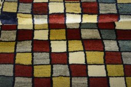 Full view of 2000s Persian Gabbeh rug from Iran / Persia, 142 × 91 cm in Multi Color tones