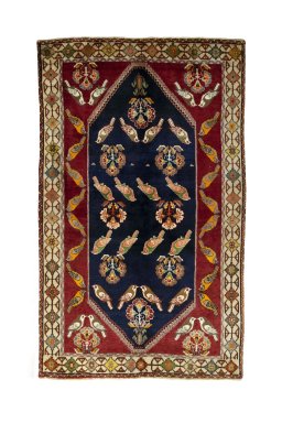 Full view of 2000s Persian Gabbeh rug from Iran / Persia, 264 × 162 cm in Blue tones