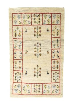 Full view of New Persian Gabbeh rug from Iran / Persia, 133 × 81 cm in Beige tones