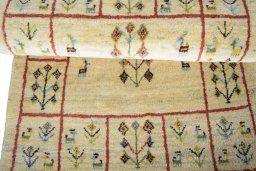 Full view of New Persian Gabbeh rug from Iran / Persia, 133 × 81 cm in Beige tones