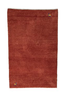 Full view of New Persian Gabbeh rug from Iran / Persia, 130 × 81 cm in Red tones