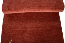 Full view of New Persian Gabbeh rug from Iran / Persia, 142 × 73 cm in Red tones