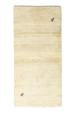 Full view of New Persian Gabbeh rug from Iran / Persia, 146 × 69 cm in Beige tones