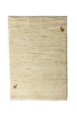 Full view of New Persian Gabbeh rug from Iran / Persia, 90 × 63 cm in Beige tones