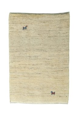 Full view of New Persian Gabbeh rug from Iran / Persia, 90 × 60 cm in Beige tones