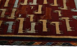 Close-up detail of 2000s Persian Gabbeh rug from Iran / Persia showing Wool weave