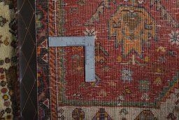 Close-up detail of 2000s Persian Gabbeh rug from Iran / Persia showing Wool weave