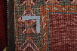 Close-up detail of 2000s Persian Gabbeh rug from Iran / Persia showing Wool weave