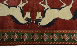 Close-up detail of 2000s Persian Gabbeh rug from Iran / Persia showing Wool weave