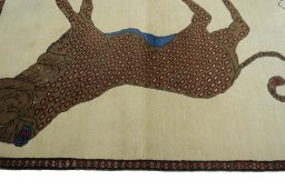 Close-up detail of 2000s Persian Gabbeh rug from Iran / Persia showing Wool weave
