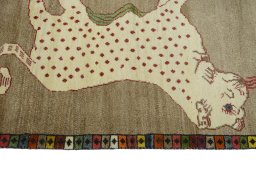 Close-up detail of 2000s Persian Gabbeh rug from Iran / Persia showing Wool weave