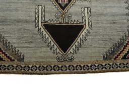 Close-up detail of 2000s Persian Gabbeh rug from Iran / Persia showing Wool weave