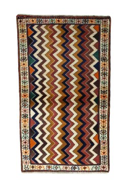 Full view of 2000s Persian Gabbeh rug from Iran / Persia, 168 × 100 cm in Multi Color tones