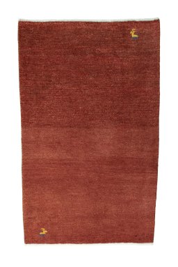 Full view of New Persian Gabbeh rug from Iran / Persia, 132 × 81 cm in Red tones