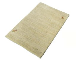 Corner detail of New Persian Gabbeh rug showing border pattern and Wool pile