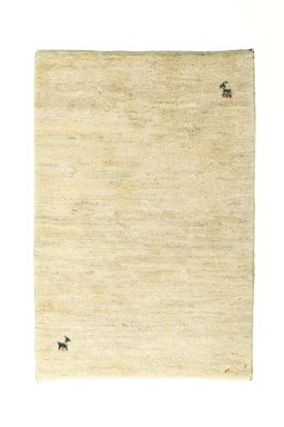 Full view of New Persian Gabbeh rug from Iran / Persia, 91 × 61 cm in Beige tones