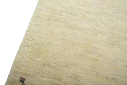 Backside of handmade New Persian Gabbeh rug showing knot structure and weave density
