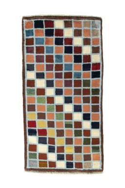 Full view of 2000s Persian Gabbeh rug from Iran / Persia, 122 × 64 cm in Multi Color tones