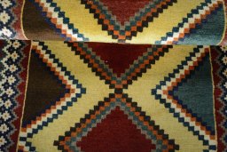 Full view of 2000s Persian Gabbeh rug from Iran / Persia, 146 × 78 cm in Multi Color tones