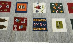 Close-up detail of New Persian Gabbeh rug from Iran / Persia showing Wool weave
