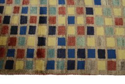 Close-up detail of 2000s Persian Gabbeh rug from Iran / Persia showing Wool weave