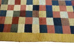 Close-up detail of New Persian Gabbeh rug from Iran / Persia showing Wool weave