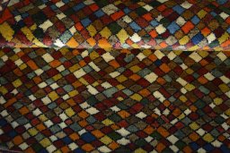 Full view of 2000s Persian Gabbeh rug from Iran / Persia, 128 × 97 cm in Multi Color tones
